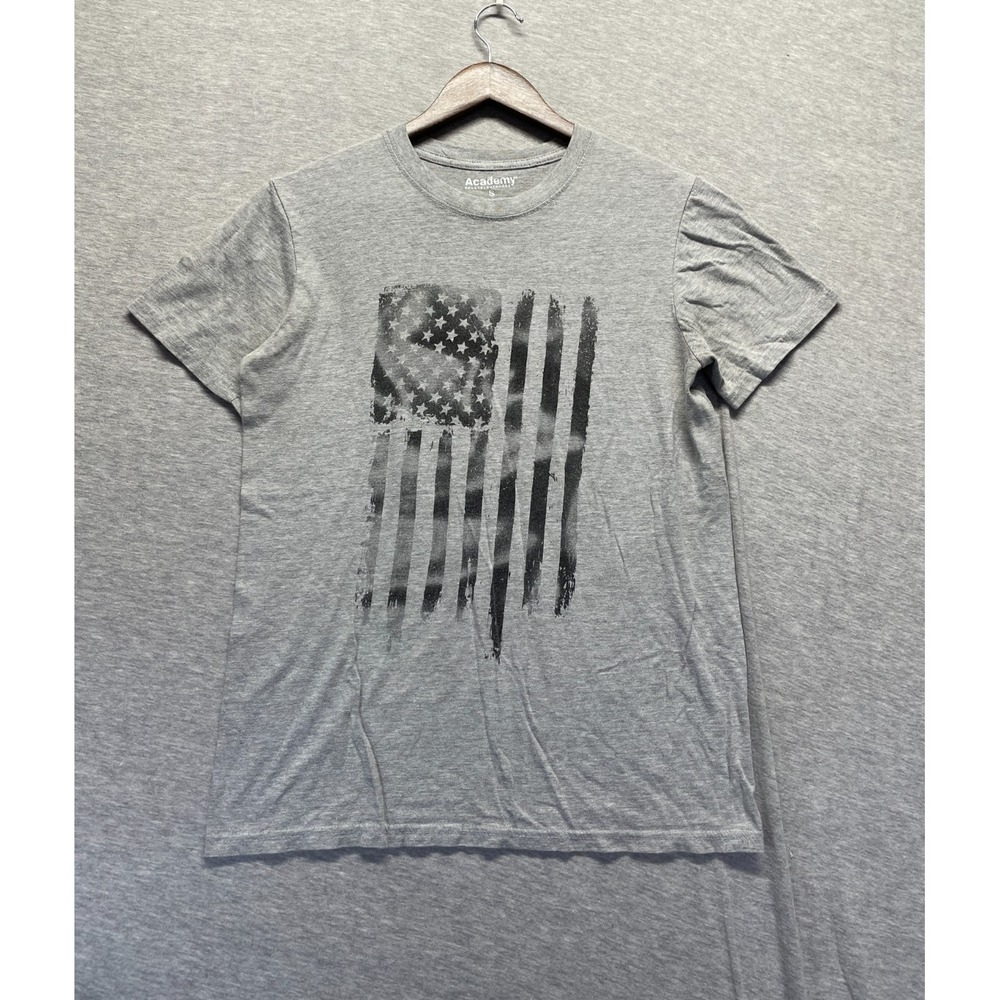Academy Sports + Outdoors T Shirt Mens S Heather Gray Cotton American Flag Logo